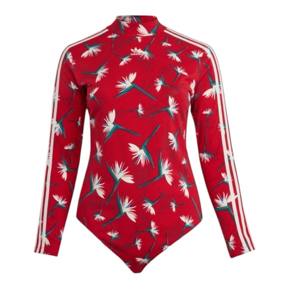 ADIDAS | x Thebe Magugu NEW! 3-Stripes Long Sleeve Bodysuit in Red, Size XS - Picture 5 of 14